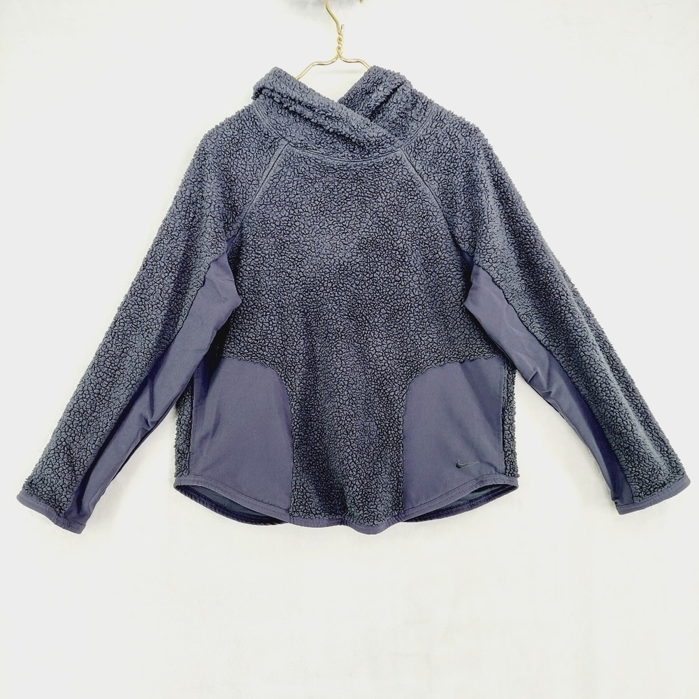 Nike Sweater Womens Black Sherpa Deep Pile Fleece Pullover Hoodie P4292 - Picture 1 of 8